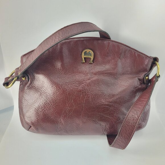 Vintage Etienne Aigner Burgundy Dark Red Leather Shoulder Bag Purse 12x8" - Picture 1 of 15